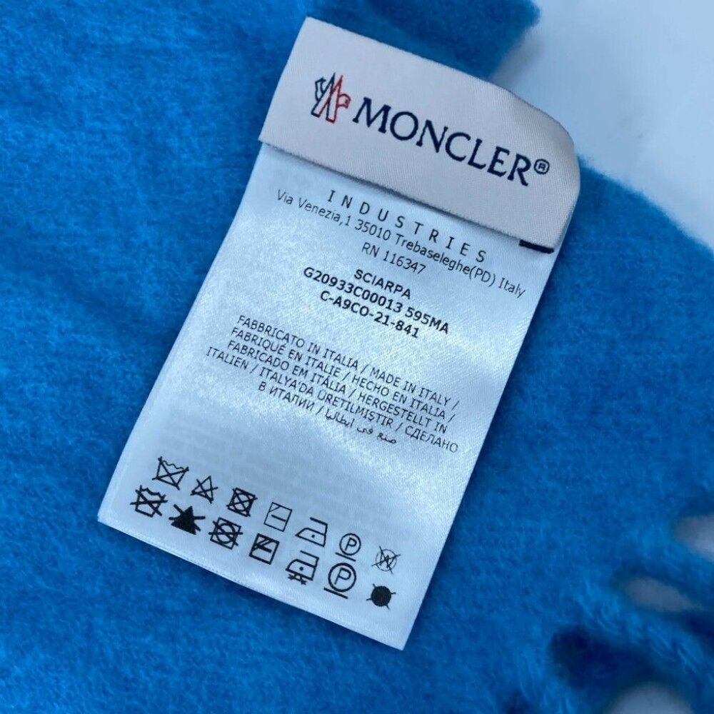 MONCLER down logo fringe Scarf wool blue - Picture 6 of 9